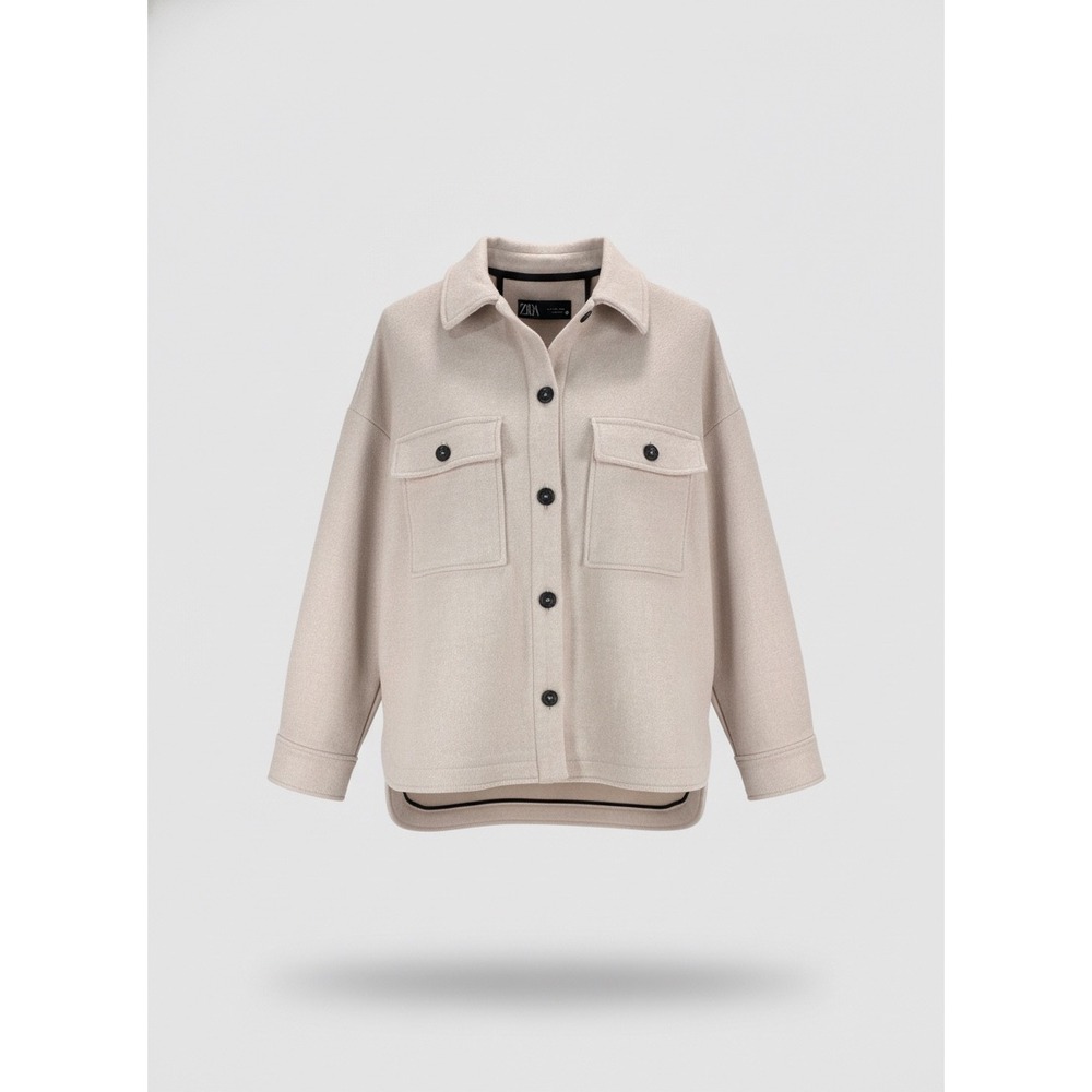 Zara Manteco Wool Blend Oversized Shirt Jacket Beige Large Shacket 7522/242